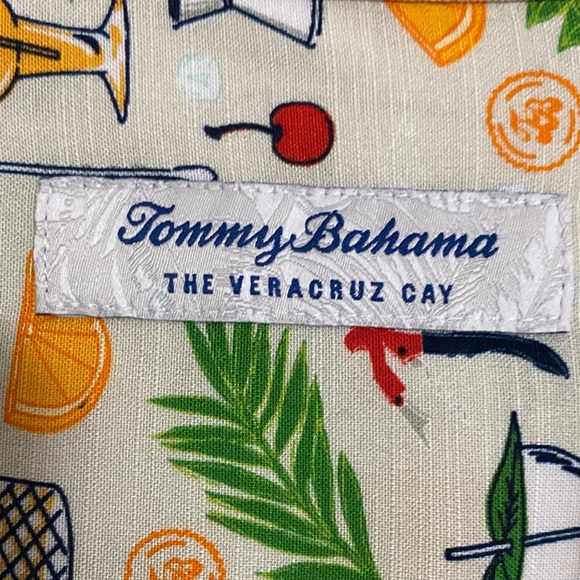 Tommy Bahama Cream Shirt with Tropical Cocktail & Palm Motif Vera Cruz Cay